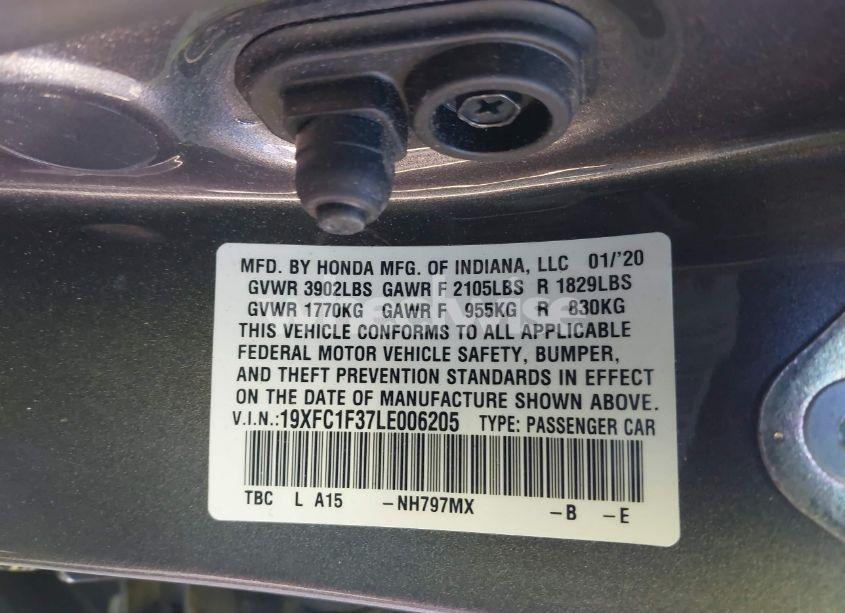 Photo 9 of 2020 Honda Civic EX (VIN 19XFC1F37LE006205)