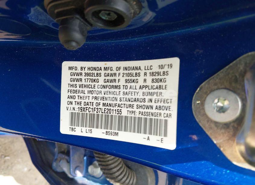 Photo 9 of 2020 Honda Civic EX (VIN 19XFC1F37LE201155)