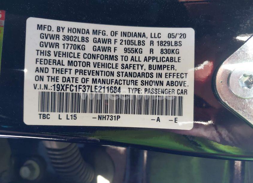 Photo 9 of 2020 Honda Civic EX (VIN 19XFC1F37LE211684)