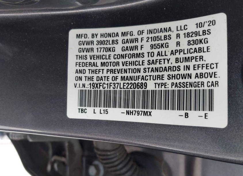 Photo 9 of 2020 Honda Civic EX (VIN 19XFC1F37LE220689)