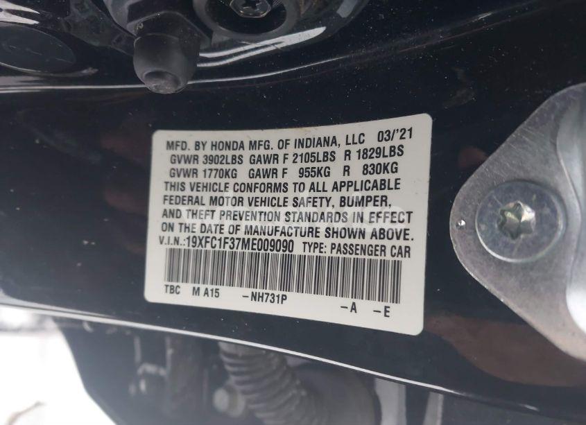 Photo 9 of 2021 Honda Civic EX (VIN 19XFC1F37ME009090)