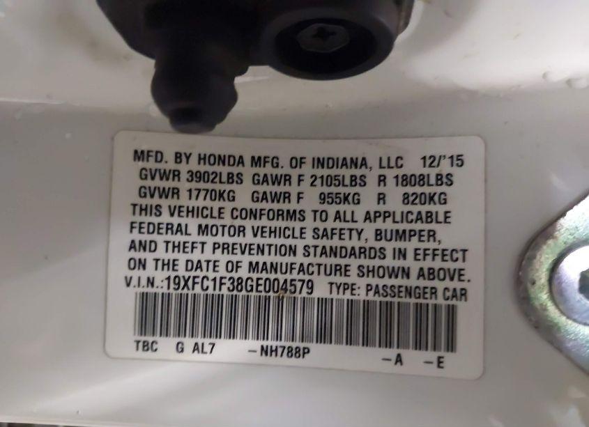 Photo 9 of 2016 Honda Civic EX-T (VIN 19XFC1F38GE004579)