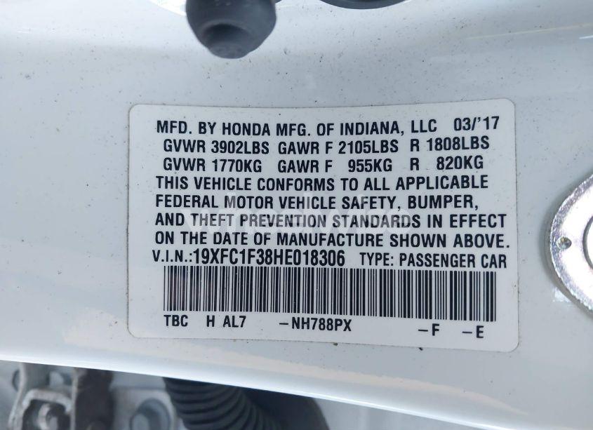 Photo 9 of 2017 Honda Civic EX-T (VIN 19XFC1F38HE018306)
