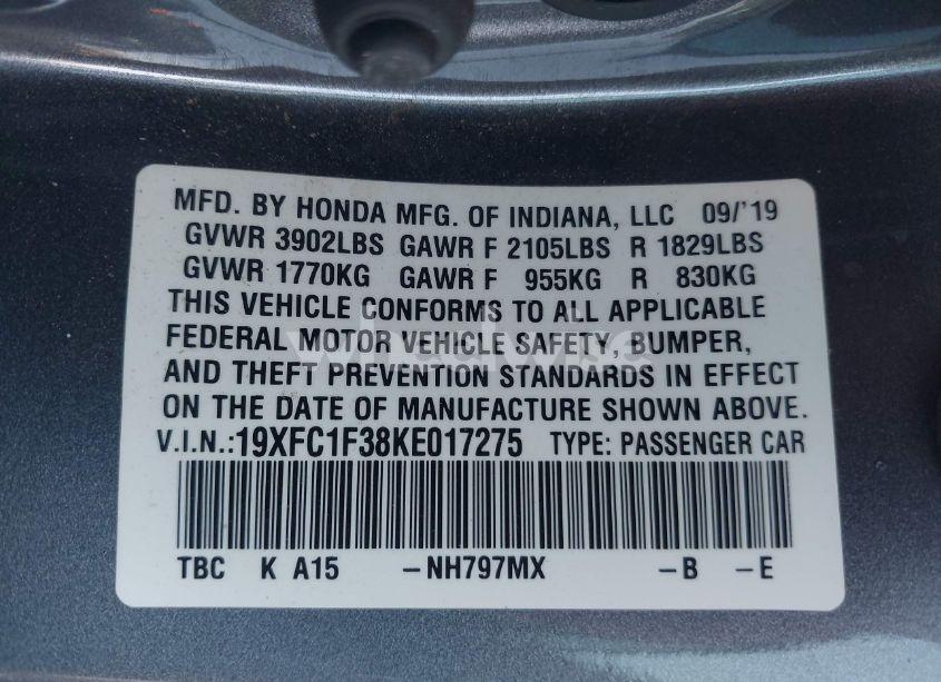 Photo 9 of 2019 Honda Civic EX (VIN 19XFC1F38KE017275)