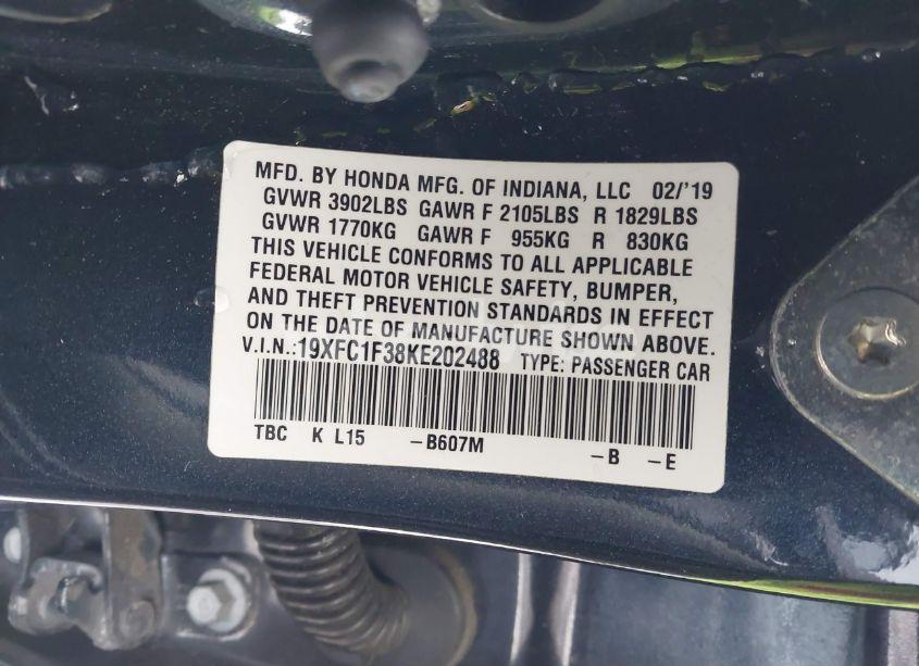 Photo 9 of 2019 Honda Civic EX (VIN 19XFC1F38KE202488)