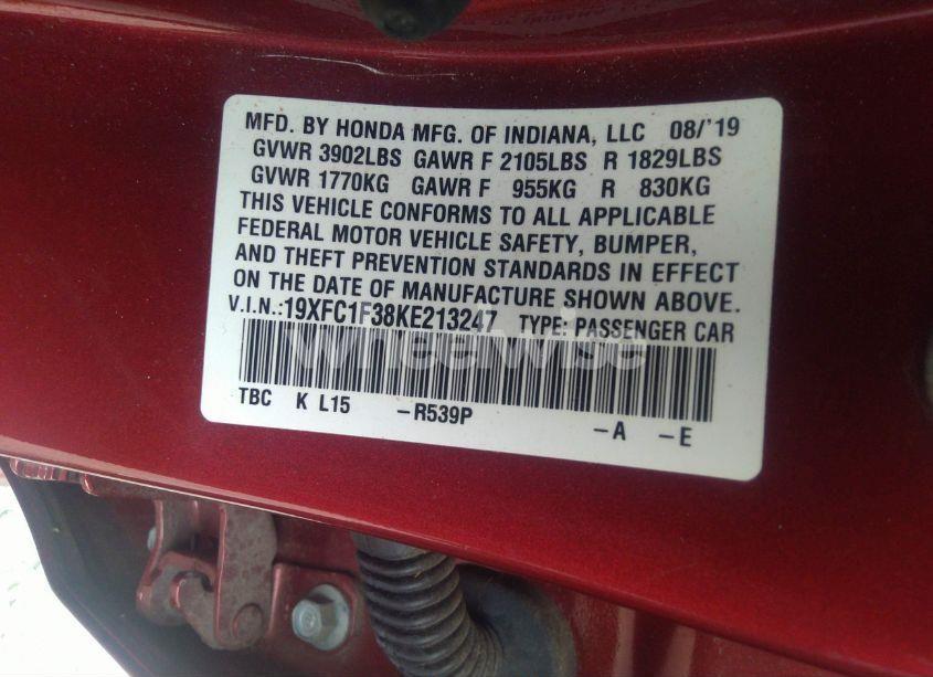 Photo 9 of 2019 Honda Civic EX (VIN 19XFC1F38KE213247)