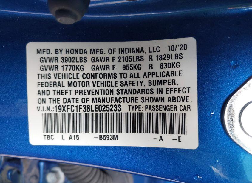 Photo 9 of 2020 Honda Civic EX (VIN 19XFC1F38LE025233)
