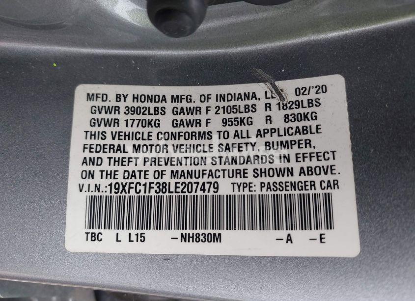 Photo 9 of 2020 Honda Civic EX (VIN 19XFC1F38LE207479)