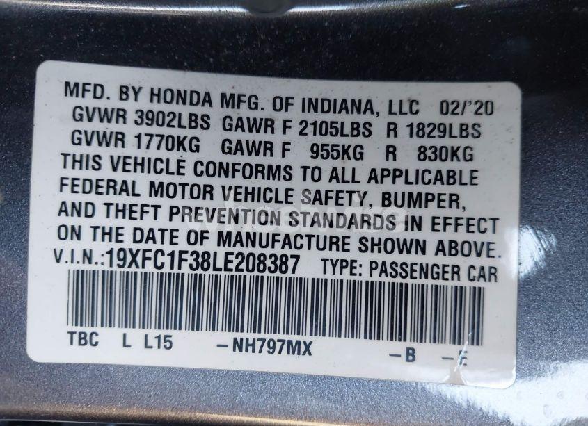 Photo 9 of 2020 Honda Civic EX (VIN 19XFC1F38LE208387)