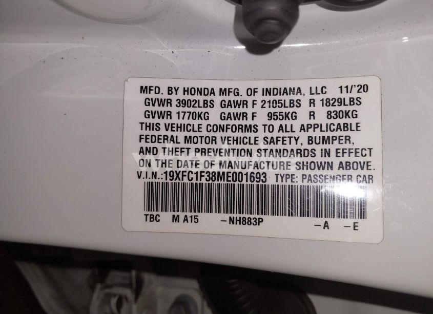 Photo 9 of 2021 Honda Civic EX (VIN 19XFC1F38ME001693)