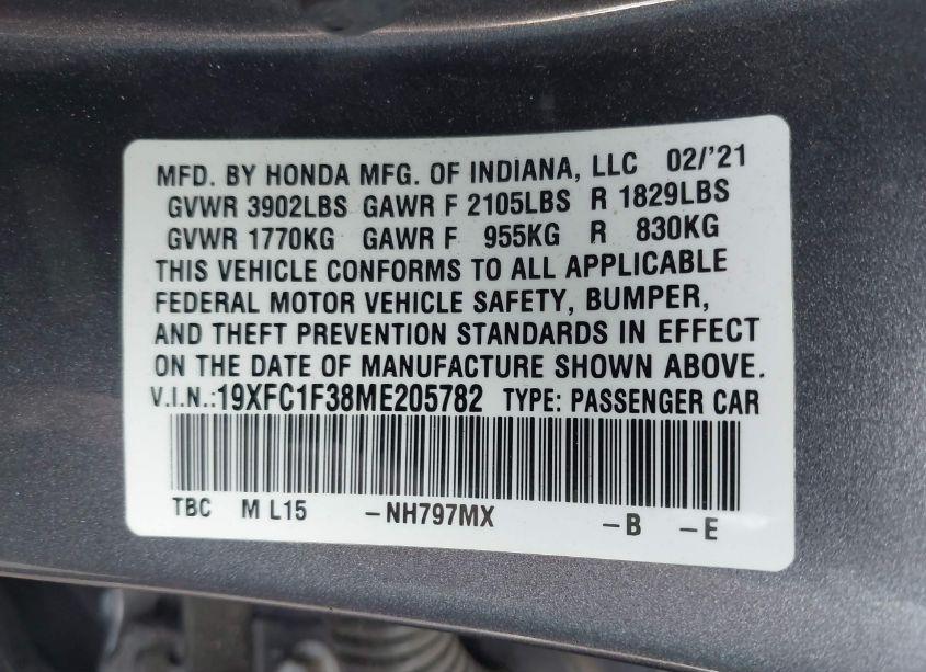 Photo 9 of 2021 Honda Civic EX (VIN 19XFC1F38ME205782)