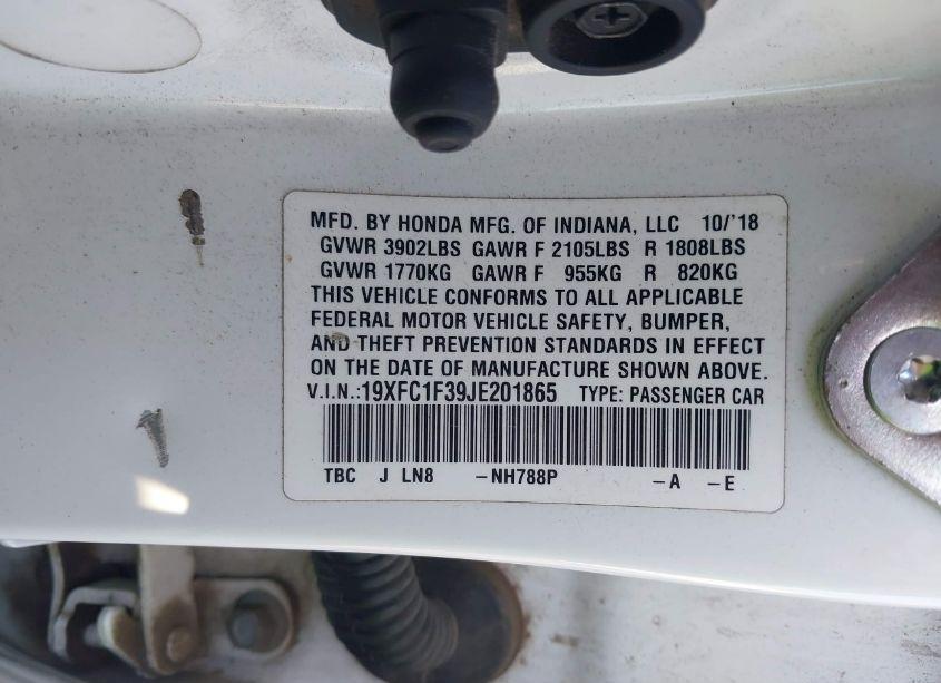 Photo 9 of 2018 Honda Civic EX-T (VIN 19XFC1F39JE201865)