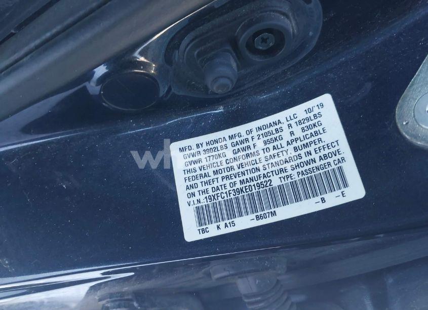 Photo 9 of 2019 Honda Civic EX (VIN 19XFC1F39KE019522)