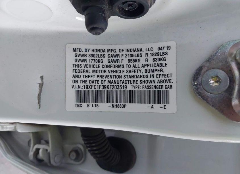 Photo 9 of 2019 Honda Civic EX (VIN 19XFC1F39KE203519)