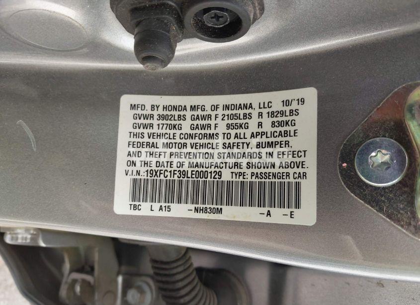 Photo 9 of 2020 Honda Civic EX (VIN 19XFC1F39LE000129)