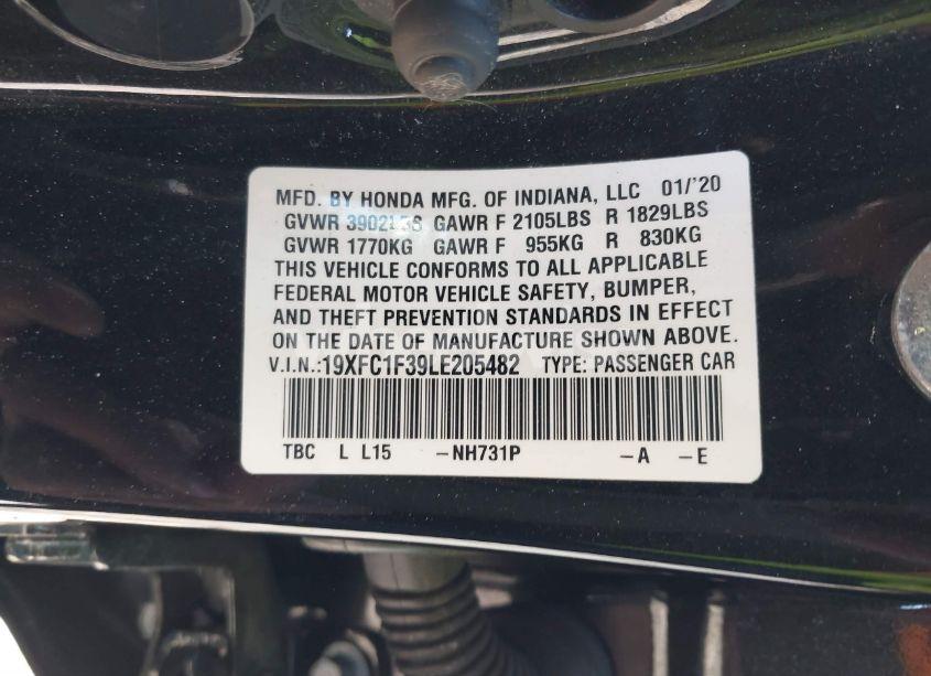 Photo 9 of 2020 Honda Civic EX (VIN 19XFC1F39LE205482)