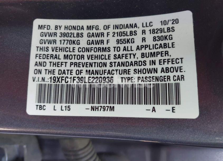 Photo 9 of 2020 Honda Civic EX (VIN 19XFC1F39LE220936)
