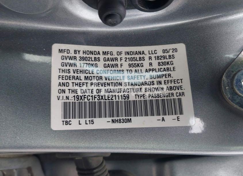Photo 9 of 2020 Honda Civic EX (VIN 19XFC1F3XLE211159)