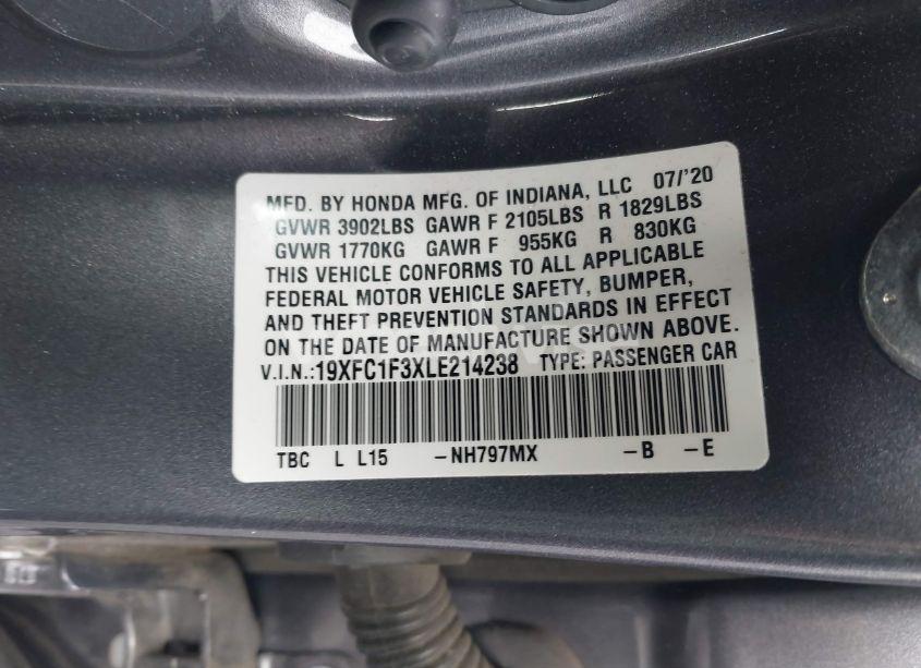 Photo 9 of 2020 Honda Civic EX (VIN 19XFC1F3XLE214238)