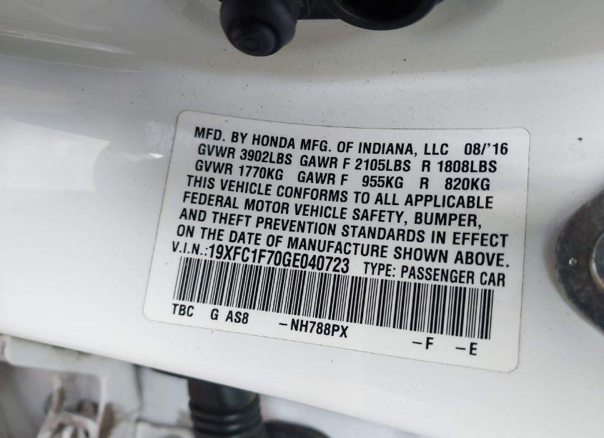 Photo 9 of 2016 Honda Civic EX-L (VIN 19XFC1F70GE040723)