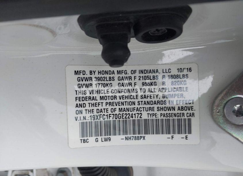 Photo 9 of 2016 Honda Civic EX-L (VIN 19XFC1F70GE224172)
