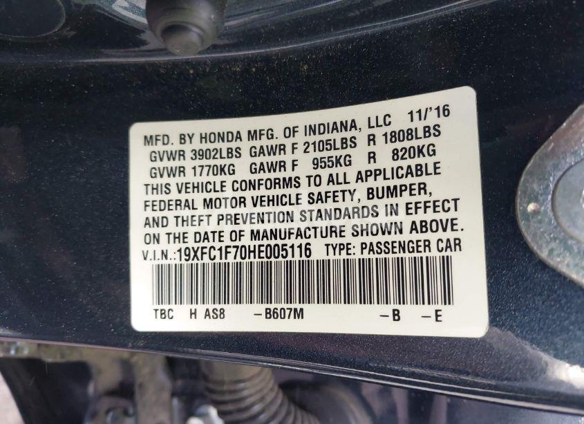 Photo 9 of 2017 Honda Civic EX-L (VIN 19XFC1F70HE005116)