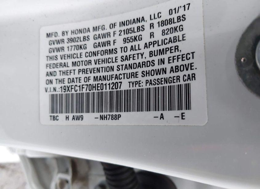 Photo 9 of 2017 Honda Civic EX-L (VIN 19XFC1F70HE011207)