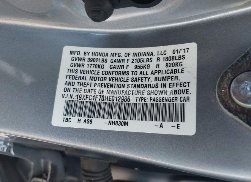 Photo 9 of 2017 Honda Civic EX-L (VIN 19XFC1F70HE012986)