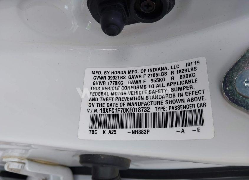 Photo 9 of 2019 Honda Civic EX-L (VIN 19XFC1F70KE018732)