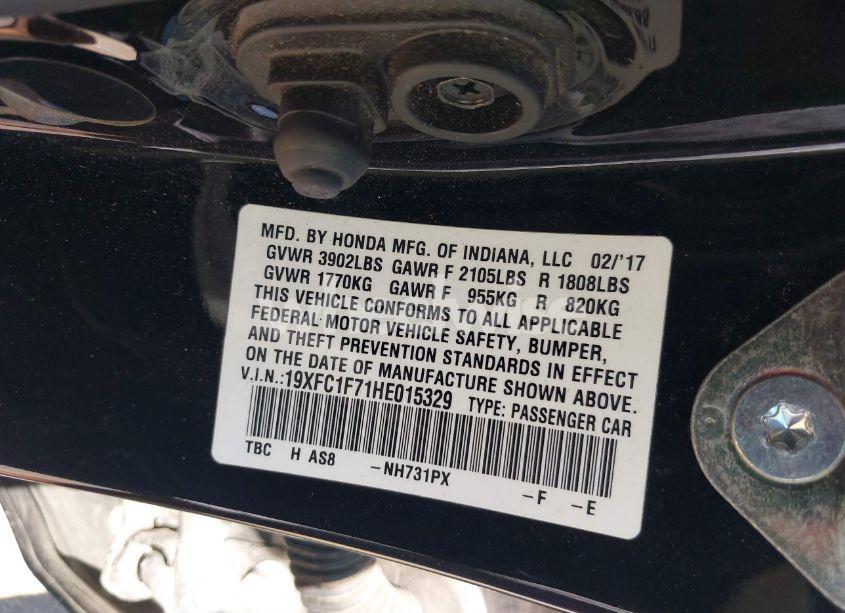 Photo 9 of 2017 Honda Civic EX-L (VIN 19XFC1F71HE015329)