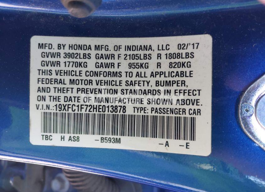 Photo 9 of 2017 Honda Civic EX-L (VIN 19XFC1F72HE013878)
