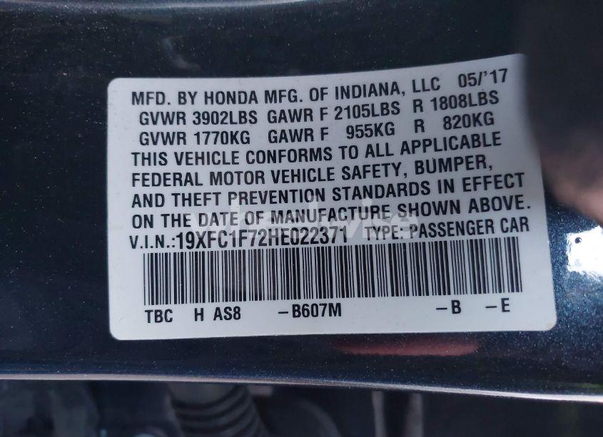 Photo 9 of 2017 Honda Civic EX-L (VIN 19XFC1F72HE022371)