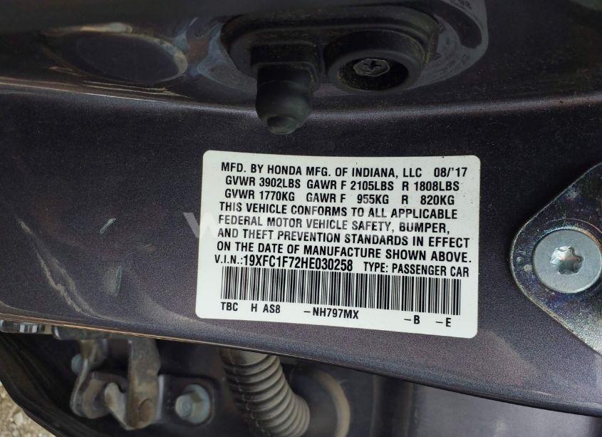 Photo 9 of 2017 Honda Civic EX-L (VIN 19XFC1F72HE030258)