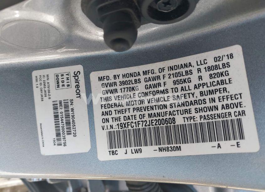 Photo 9 of 2018 Honda Civic EX-L (VIN 19XFC1F72JE200608)