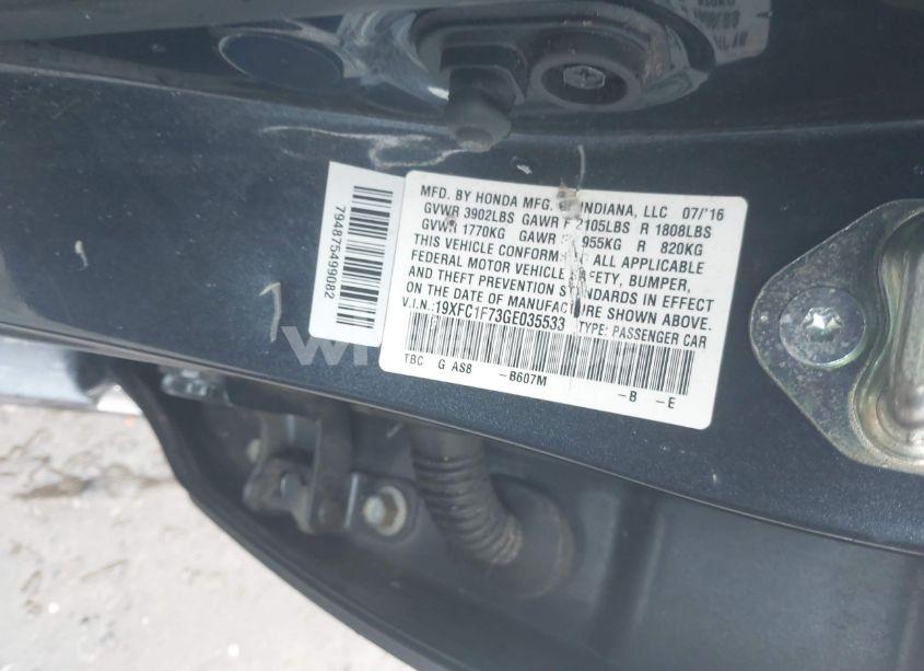 Photo 9 of 2016 Honda Civic EX-L (VIN 19XFC1F73GE035533)