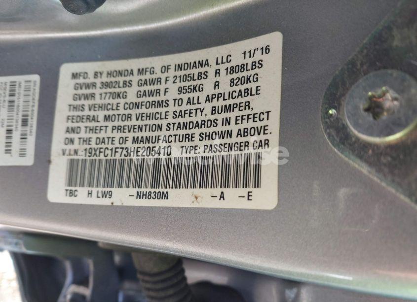 Photo 9 of 2017 Honda Civic EX-L (VIN 19XFC1F73HE205410)