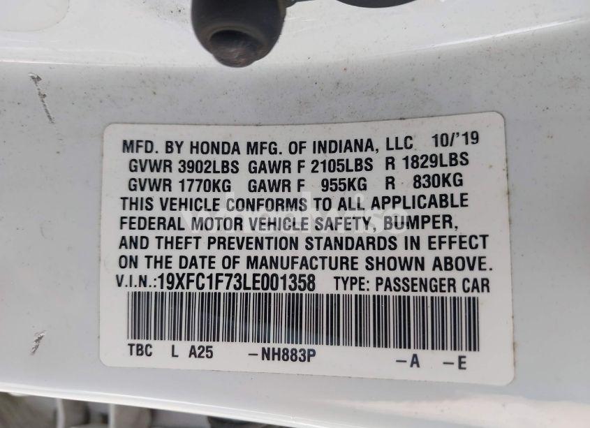 Photo 9 of 2020 Honda Civic EX-L (VIN 19XFC1F73LE001358)