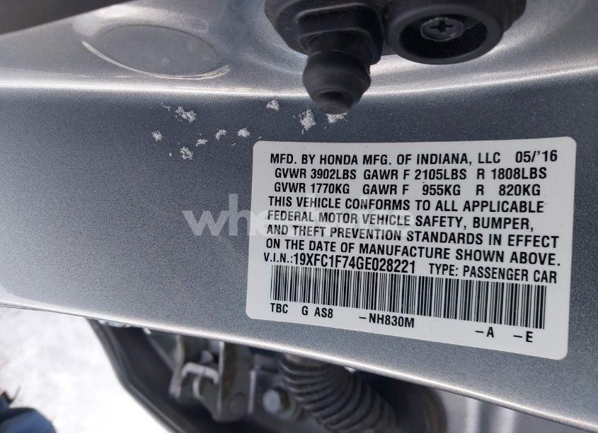 Photo 9 of 2016 Honda Civic EX-L (VIN 19XFC1F74GE028221)