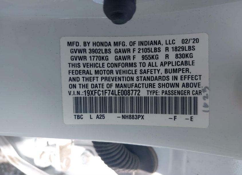 Photo 9 of 2020 Honda Civic EX-L (VIN 19XFC1F74LE008772)