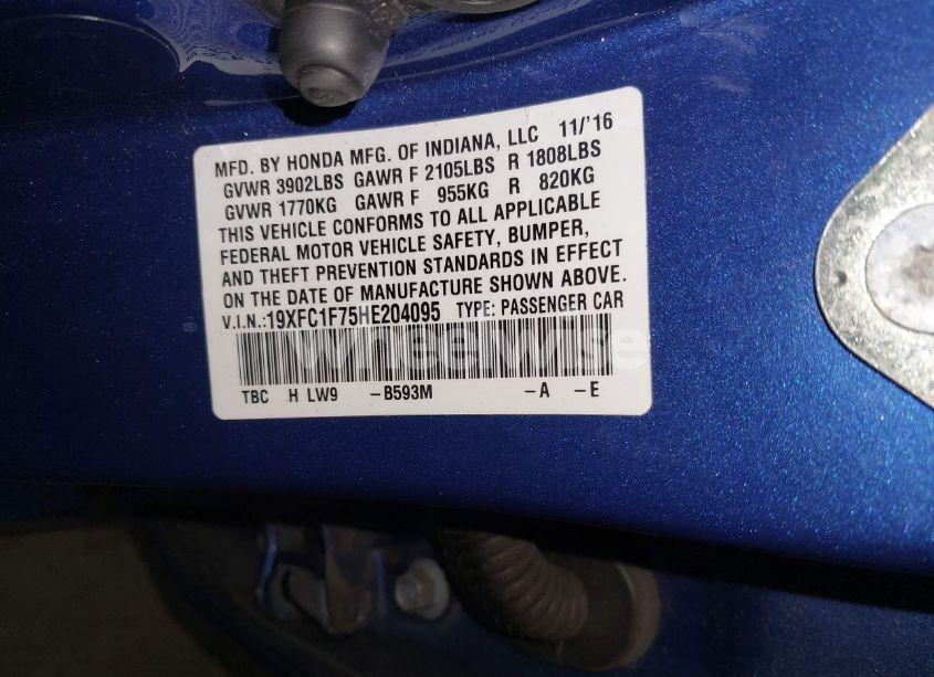 Photo 9 of 2017 Honda Civic EX-L (VIN 19XFC1F75HE204095)