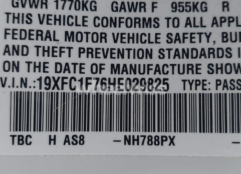 Photo 9 of 2017 Honda Civic EX-L (VIN 19XFC1F76HE029825)