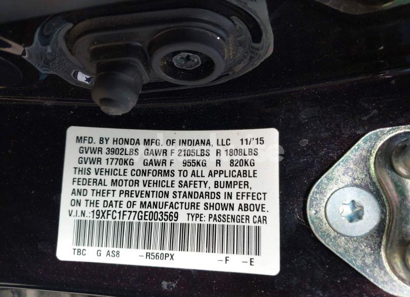 Photo 9 of 2016 Honda Civic EX-L (VIN 19XFC1F77GE003569)