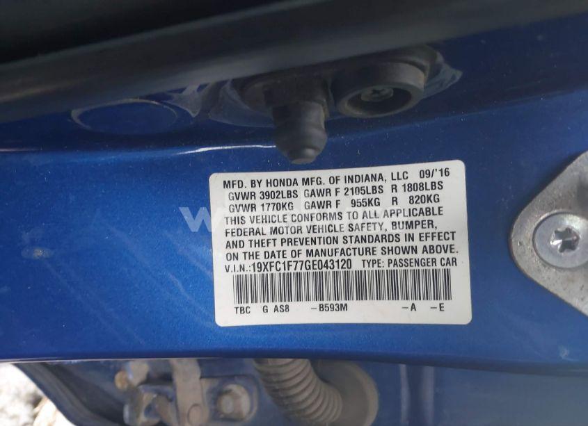 Photo 9 of 2016 Honda Civic EX-L (VIN 19XFC1F77GE043120)