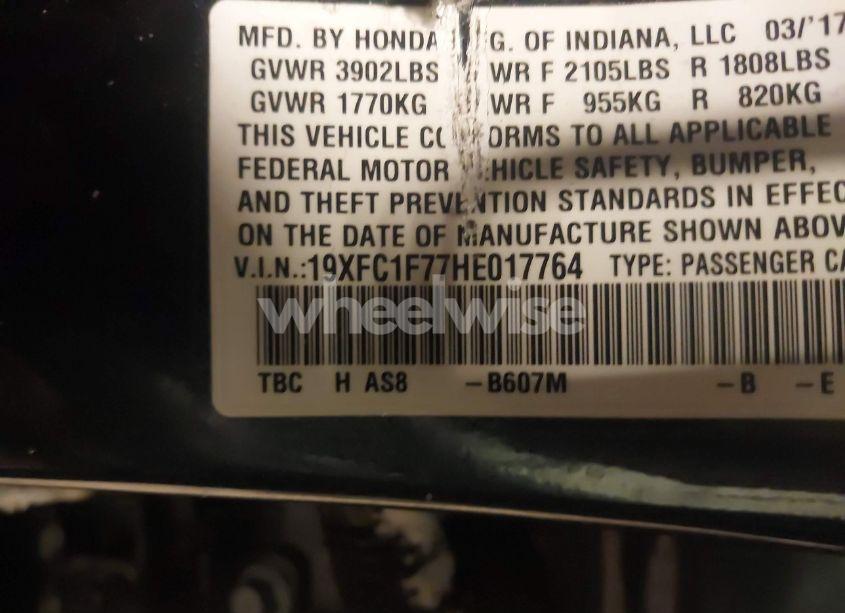 Photo 9 of 2017 Honda Civic EX-L (VIN 19XFC1F77HE017764)