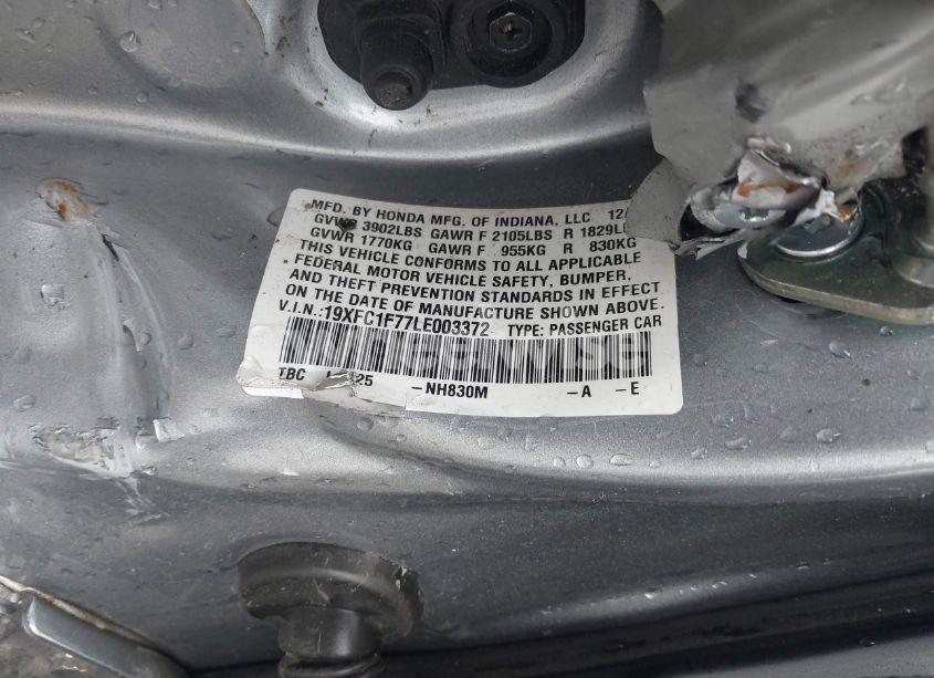 Photo 9 of 2020 Honda Civic EX-L (VIN 19XFC1F77LE003372)