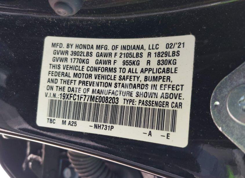 Photo 9 of 2021 Honda Civic EX-L (VIN 19XFC1F77ME008203)
