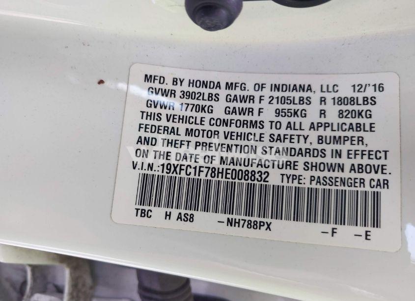 Photo 9 of 2017 Honda Civic EX-L (VIN 19XFC1F78HE008832)