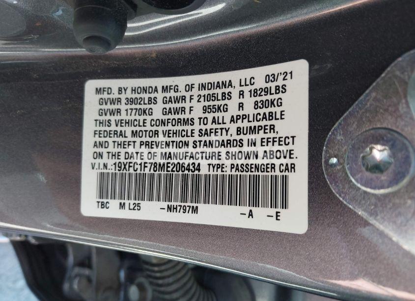 Photo 9 of 2021 Honda Civic EX-L (VIN 19XFC1F78ME206434)