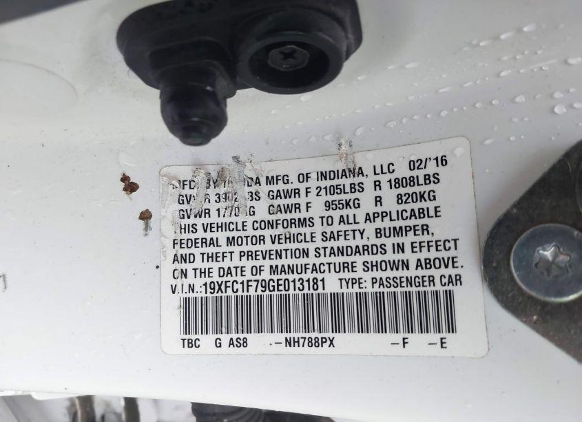 Photo 9 of 2016 Honda Civic EX-L (VIN 19XFC1F79GE013181)