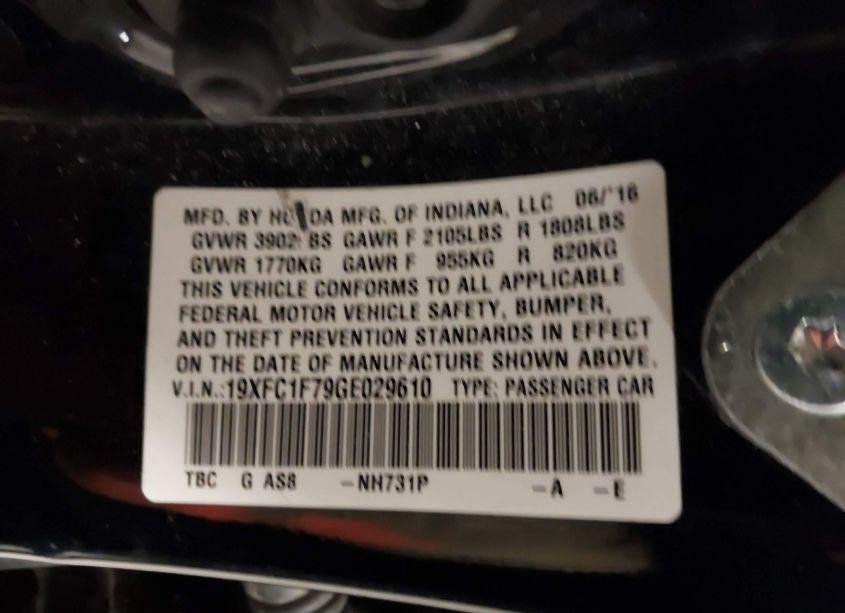 Photo 9 of 2016 Honda Civic EX-L (VIN 19XFC1F79GE029610)